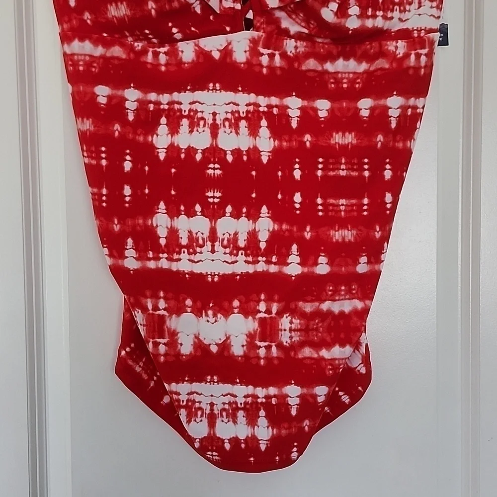 CACIQUE Tankini Top Swim Tie Dye Red White 46DD